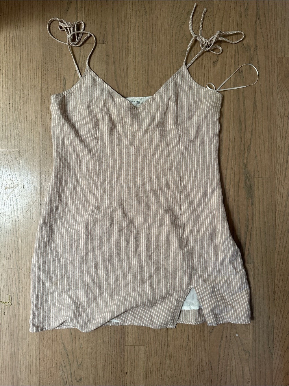 Striped Tie-Shoulder Camisole Dress in Light beige